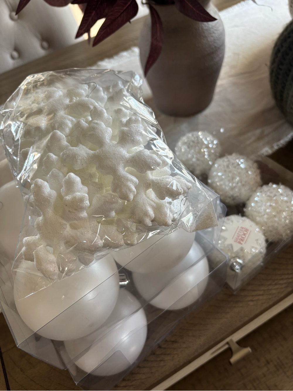 Hobby Lobby White Snowflake and Matte Ornament Bundle